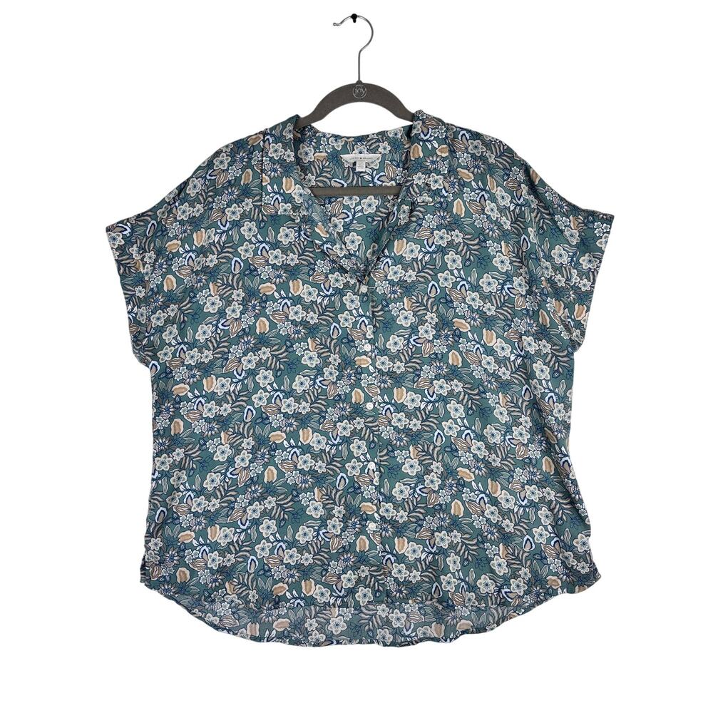 Lucky Brand Floral Modal Blouse Womens Large Sage Green Boho Cottagecore Top